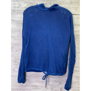 Sweaty Betty Wimbledon Mesh Knit Hoodie‎ Womens S Blue Quartz Drawstring Hem